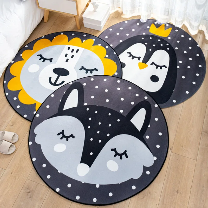 Ins Cute Cartoon Animals Round Carpets Home Decor Living Room Nonslip