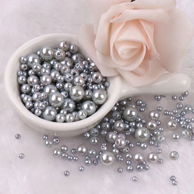 150-200Pcs Colorful ABS Imitation Pearls Mix 3-8mm Round Beads With Holes DIY Bracelet Charms Necklace Beads For Jewelry Making 2116 Silver Gray