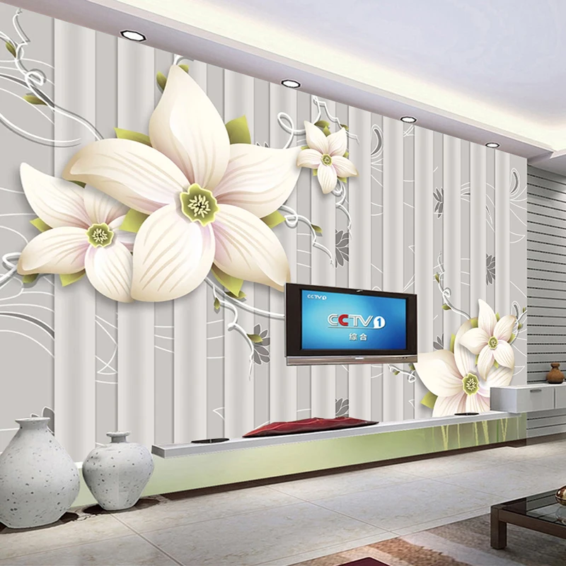 Custom 3D Wallpaper Mural Papel De Parede Lily Flowers Stereoscopic Living Room TV Background Photo Poster Wall Paper Rolls |