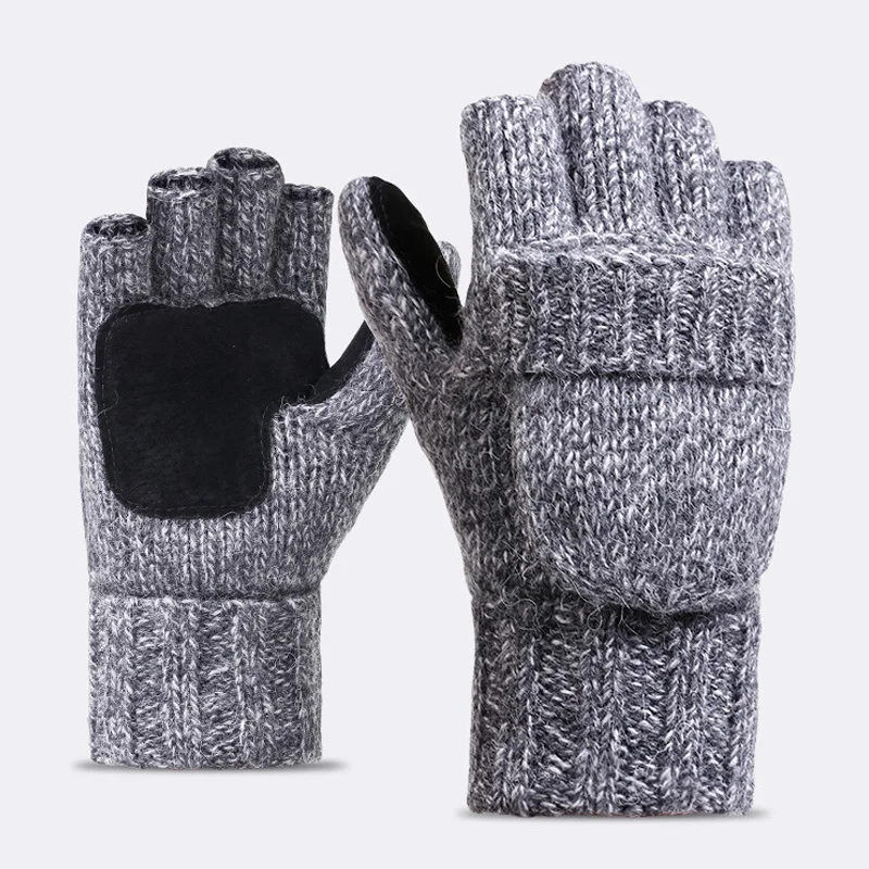 D-Z07 Light Gray Женские и мужские Зимние флисовые перчатки на половину пальца с откидной крышкой, двухслойные Утепленные перчатки без пальцев с сенсорным экраном, аксессуары для запястья, подарок - Цвет: D-Z07 Light Gray