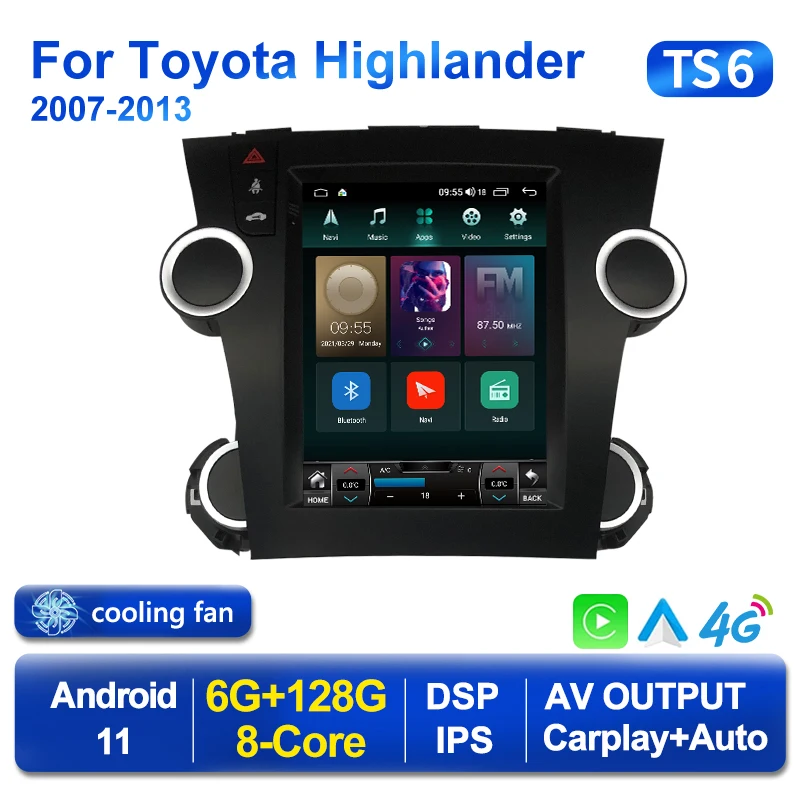 Tesla стиль Android 11 gps-навигация dvd-плеер для Toyota Highlander 2007-2013 Авто Радио стерео