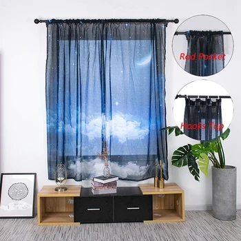

2 Pieces Window Treatment Curtain Gauze, Bedroom Living Room Starry Sky Printed Sheer Curtains Screens