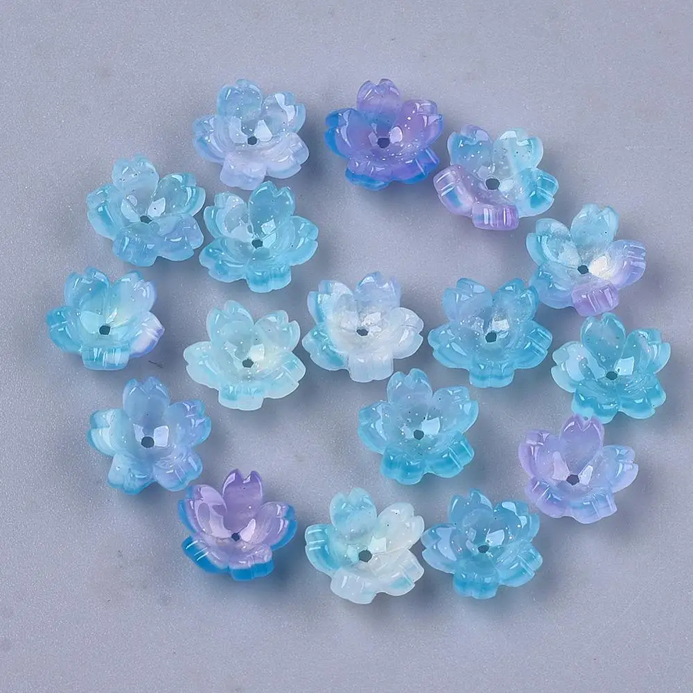 

20pcs Resin 5-Petal Sakura Flower Bead Caps Spacers for Jewelry diy Making Findings Accessories 10.5x11x4.5mm, Hole: 1mm