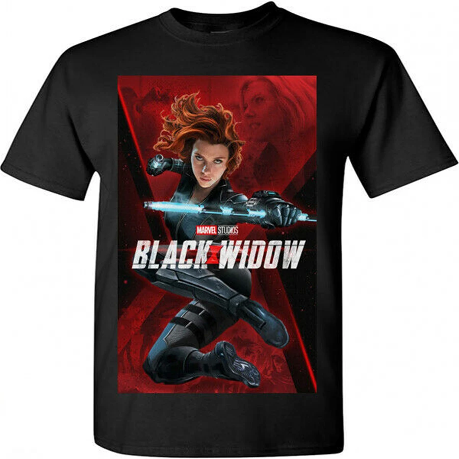 Черная Вдова 2020 фильм Скарлетт Юханссон Marvel Comics черная футболка S-2XL-3XL свободный