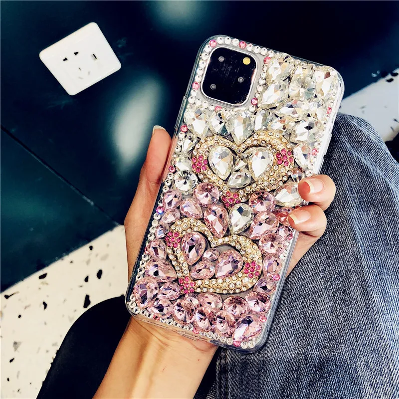 

case for iPhone 11 XR 7 8 11 Pro Max X XS Max Plus 6 6s Love heart clear full Rhinestone cover