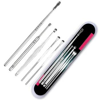 

5Pcs/Set Stainless Steel Ear Pick Ear Wax Curette Remover Ear Skimmed Cleaner Spoon Spiral Ear Clean Tool Set Drop Shipping
