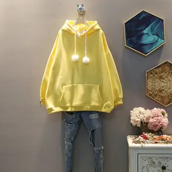 

[EWQ] 2020 Spring Autumn New Pattern Hooded Collar Long Sleeve Solid Patchwork Pullovers Casual Sweatshirt Women AK30905
