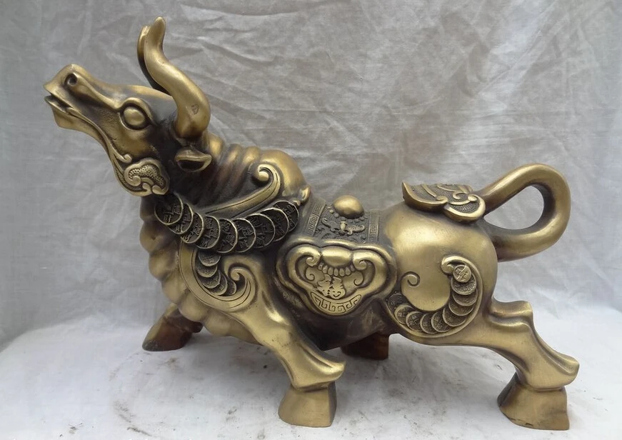 Voge gem S4789 15 &quotКитайский Бронзовый год зодиака богатство Fu RuYi Cai монета бык статуя