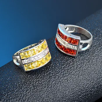 

New Fashion Cute Small Fresh Style Hollow Love Yellow Pomegranate Red Two Colors Zircon Ring Crystal Ring Female Jewelry Gift