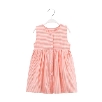 

2020 Summer New Girl Pink striped Cotton Dress