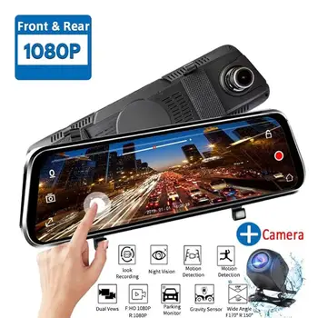

Onever 10inches 720p Screen Car Stream Media Dash Camera Video Recorder Rearview Mirror Rear Camera WDR With 16g Big Memory