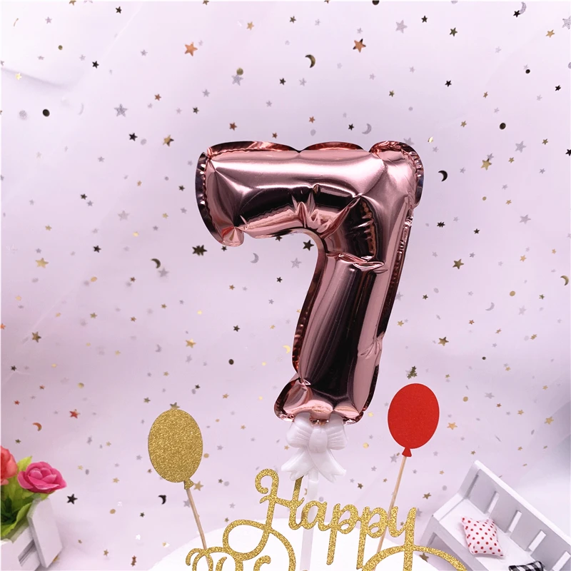 Мини Самонадувающийся розовое золото Воздушные шары из фольги в виде цифр Торт Топперы с лук-палка Свадебный декор день рождения торт поставки - Цвет: Rose Gold 7
