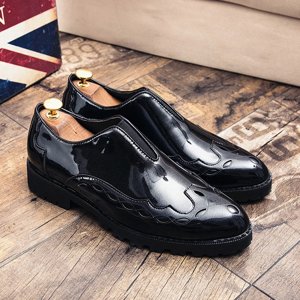Men's Leather Shoes Business Pointed Toe Spot Paint Flats Solid Color Low-heel Male Without Shoelace Shoe zapatillas hombre