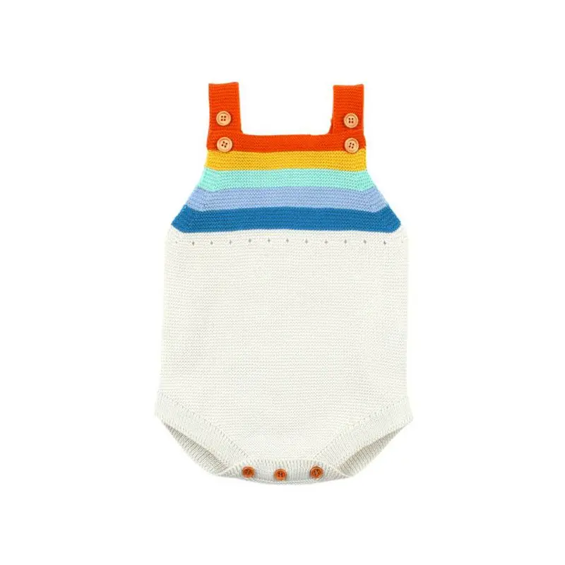 

Autumn Infant Baby Girls Sleeveless Knitted Rompers Kids Boys Striped Print Baby Jumpsuit