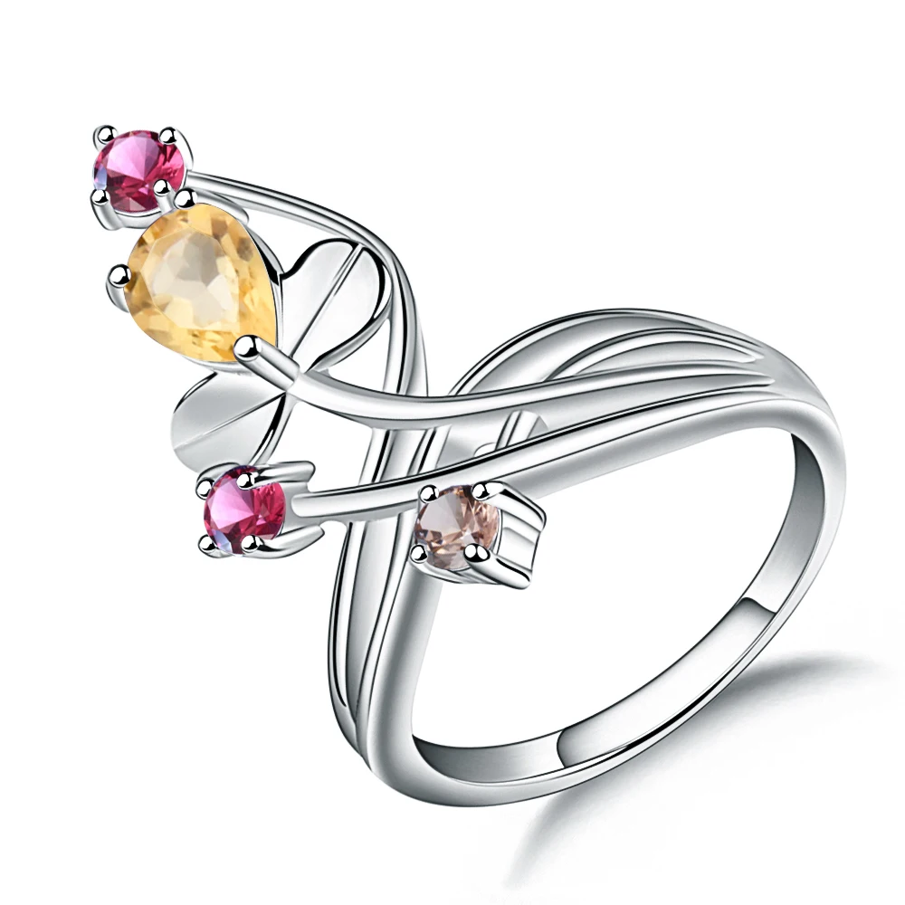 Mix Gemstone Gem's Ballet, 0.97Ct, натуральный зеленый агат, натуральный камень, кольцо, твердый 925 пробы, Серебряный цветок, кольцо для женщин, свадебное ювелирное изделие - Цвет камня: Mix Gemstone