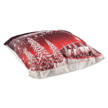 

New Xmas Christmas Decoration Linen Cushion Cover Cartoon Printed Sofa Throw Pillow Case Home Decor (House and Trees)