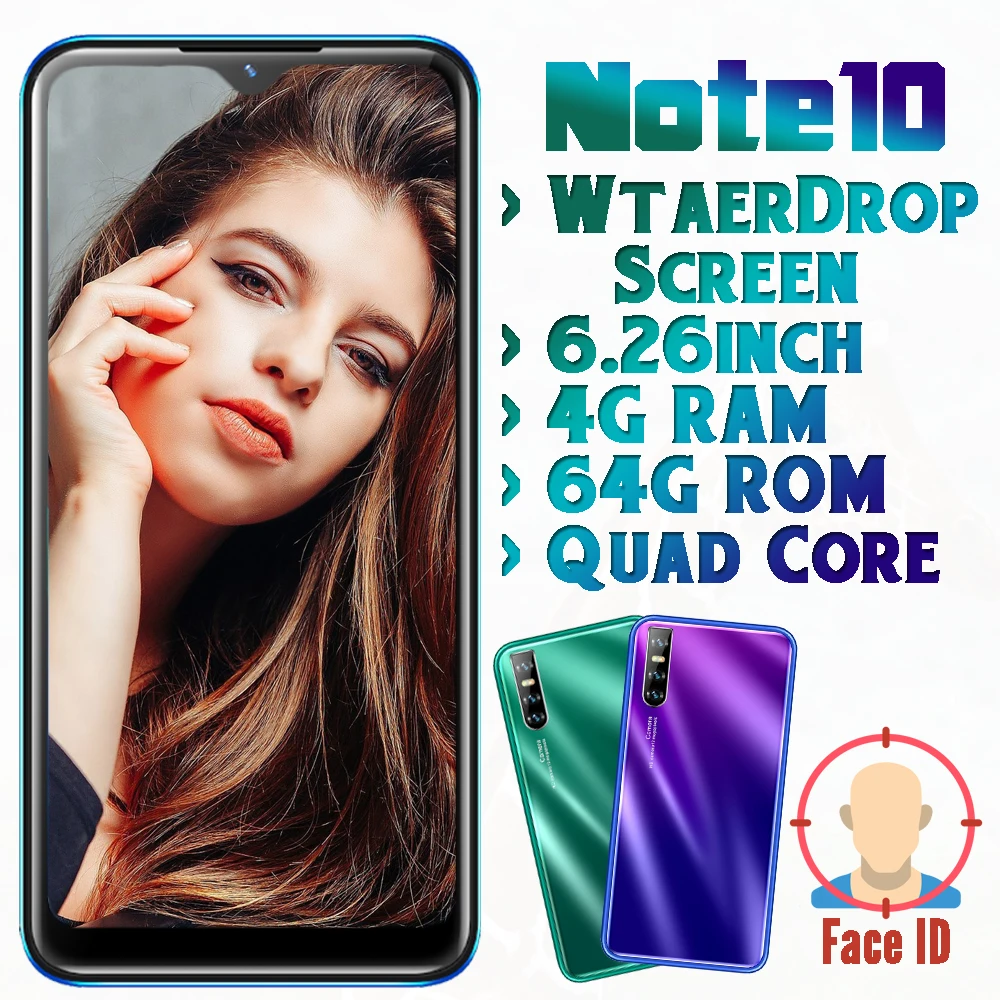Оригинальный сотовый телефон Note 10 экран 6 26 дюйма четыре ядра мобильный 4 Гб ОЗУ 64