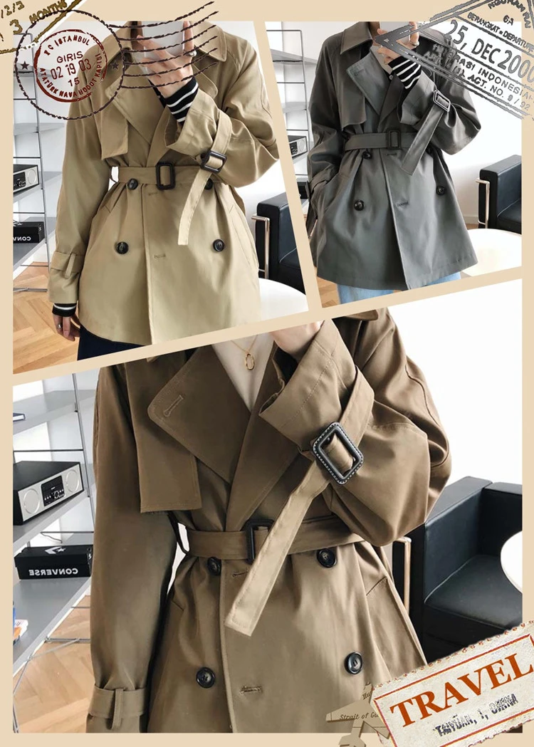 Fashion Trench Coat Female Autumn Windbreaker Drawstring Casual Loose Safari Clothes Stand Collar 2020 Spring Women Short Trench