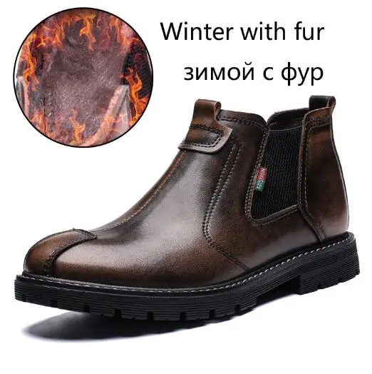 brown Plush lining Мужские ботинки martin из натуральной кожи; обувь из древесины; обувь для природы в русском стиле; Мужская зимняя обувь; теплые плюшевые рабочие сапоги для мужчин - Цвет: brown Plush lining