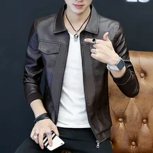 Мужское пальто Весна стиль Мужская куртка Тонкий корейский стиль приталенный отложной воротник кожаное пальто весна и осень тренд L