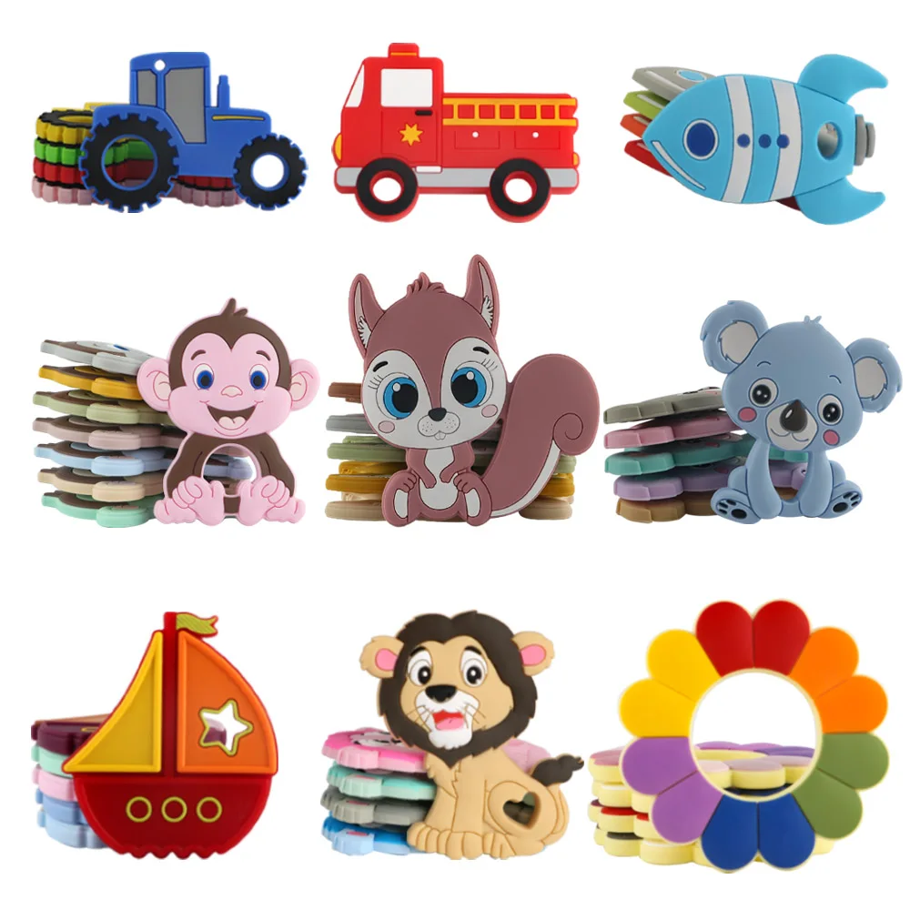 Kovict 1Pc Cartoon Animals Flower Silicone Teether Food Grade Pendants DIY Pacifier Chain Necklace Accessories Baby Molar Toys | Мать и