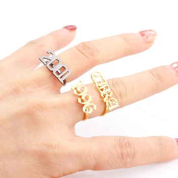 

Stainless Steel Personalized Name Rings For Women Men Custom Old English Number Year Birthday Ring Handmade Jewelry