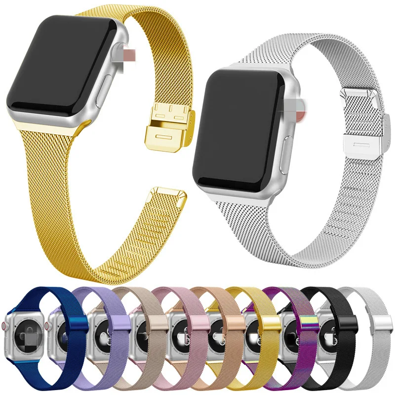 

Slim Watch Strap For Apple Watch Series SE 6/5 Band 38mm 40mm 42/44mm Stainless Steel Mesh Strap for iWatch 4/3/2 42MM Bracelet