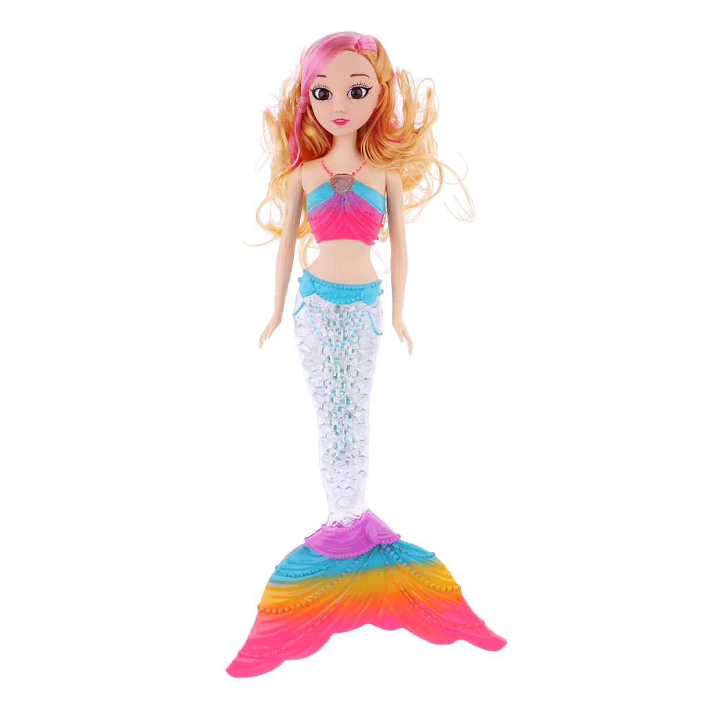 Beautiful Mermaid Princess Doll With Glimmer LED Rainbow Light Tail And Curly Hair Wig Girls Model Toy For