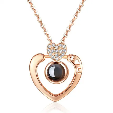 

925 Sterling Rose Gold Pendant 100 Kind Language I Love You Heart Shape Diamond Set Necklace Douyin Celebrity Style Necklace