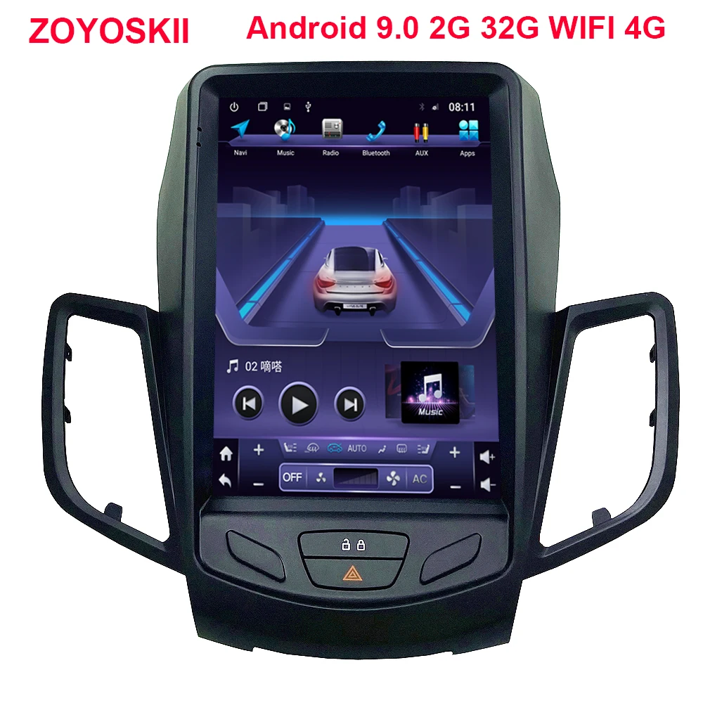 ZOYOSKII Android 9.0 10.4 inch IPS vertical screen car gps multimedia radio bt navigation player for Ford Fiesta 2008-2015