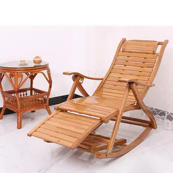 

Folding Rocking Chair Household Elderly Recliner Rocking Chair Sleeping Chair Noon Rest Unfettered Chair Bamboo Recliner Nap Cha