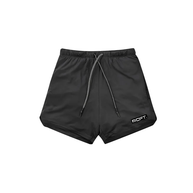 Мужские s 2 в 1 шорты для спортзала мужские сетчатые быстросохнущие спортивные шорты для фитнеса потайные карманы бодибилдинг, тренировка бегунов короткие штаны - Цвет: Черный