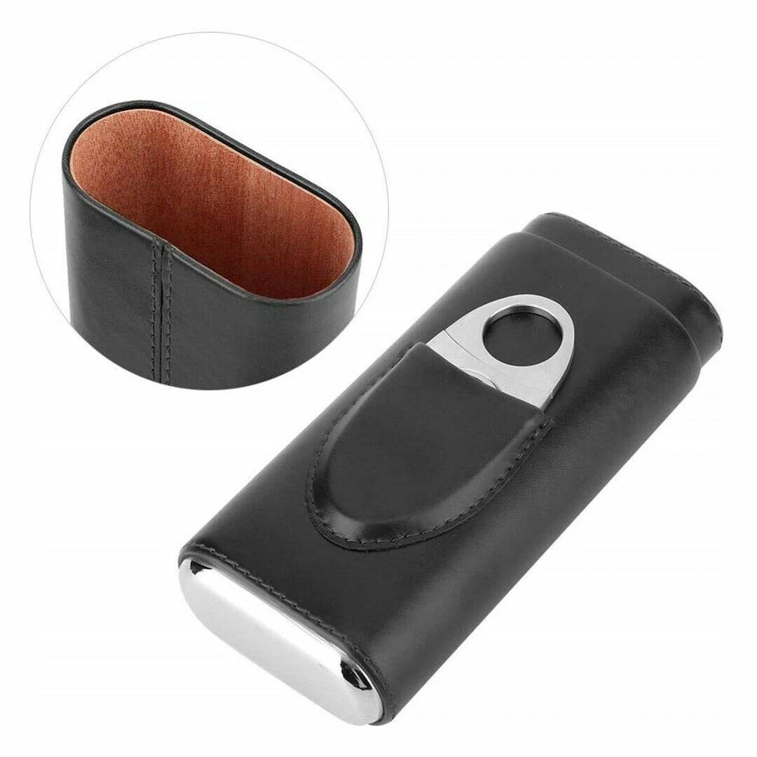1 Set Humidor Cigar Case Holder Hold Cigars With Cutter New Portable Leather Mini Delicate Travel Kit Humidor Cigar Cutter