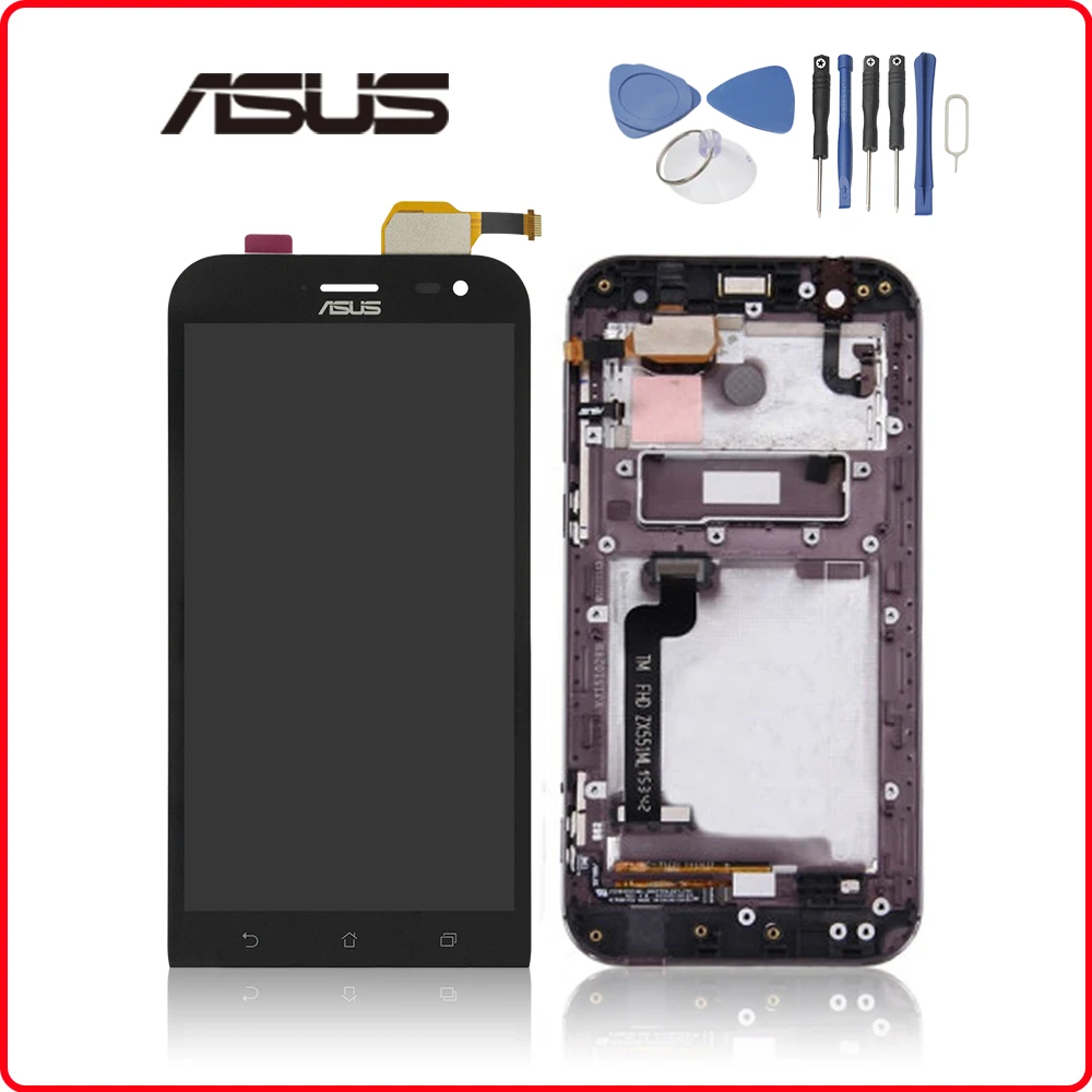Tanie 5.5 oryginalny lcd dla ASUS Zenfone Zoom ZX551ML montaż digitizera ekranu dotykowego z ramą dla ASUS ZX551ML wymiana wyświetlacza