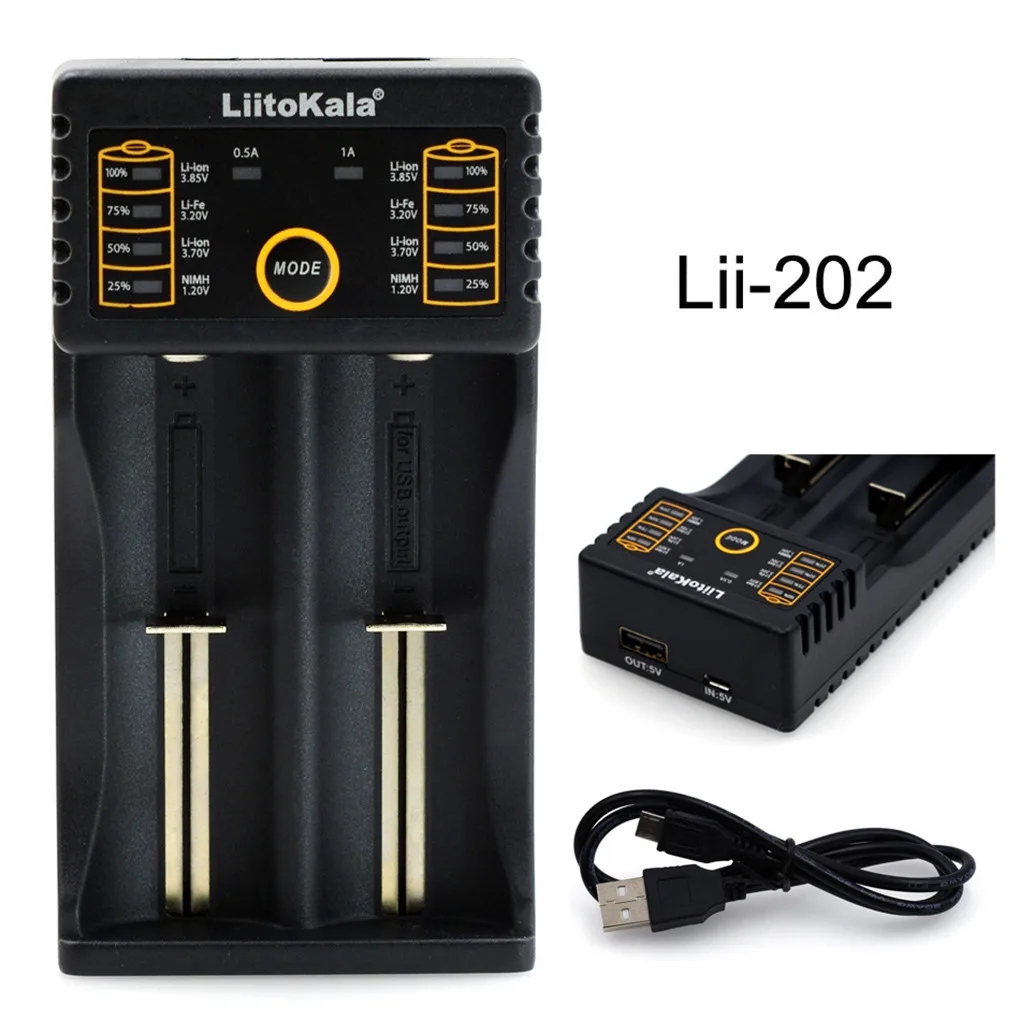 Совершенно новое зарядное устройство Liitokala Lii-202 18650 26650 16340 14500 5 в 2 А умное для