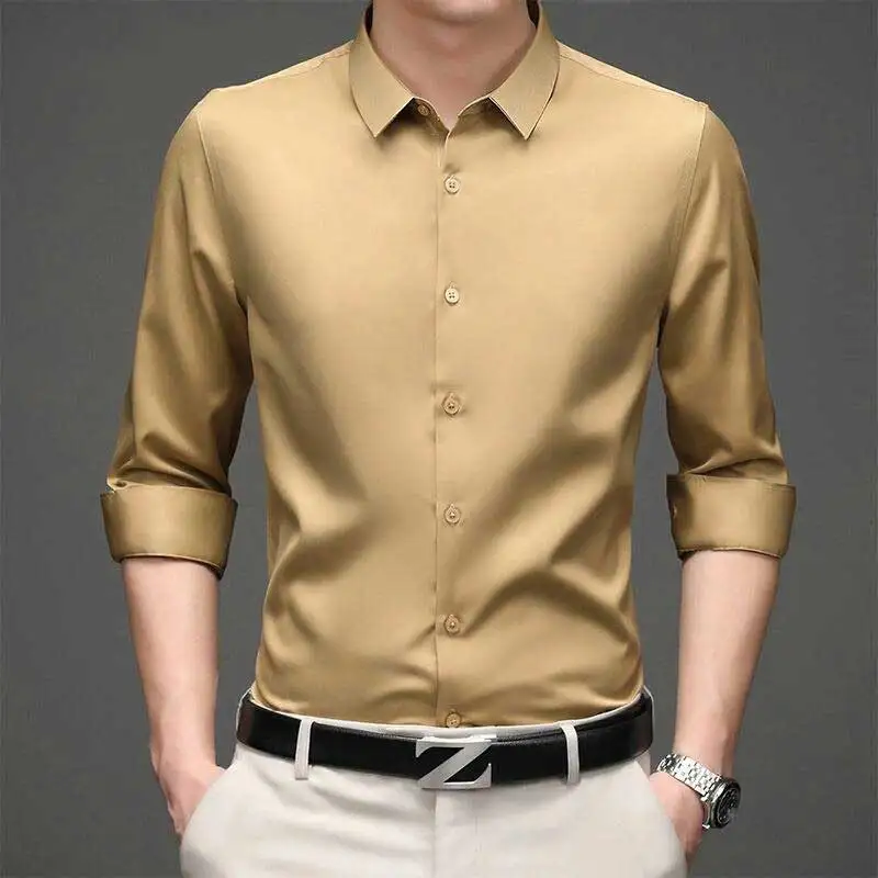 YYG Mens Long Sleeve Slim Stripe Print Casual Business Button Up Dress Shirt