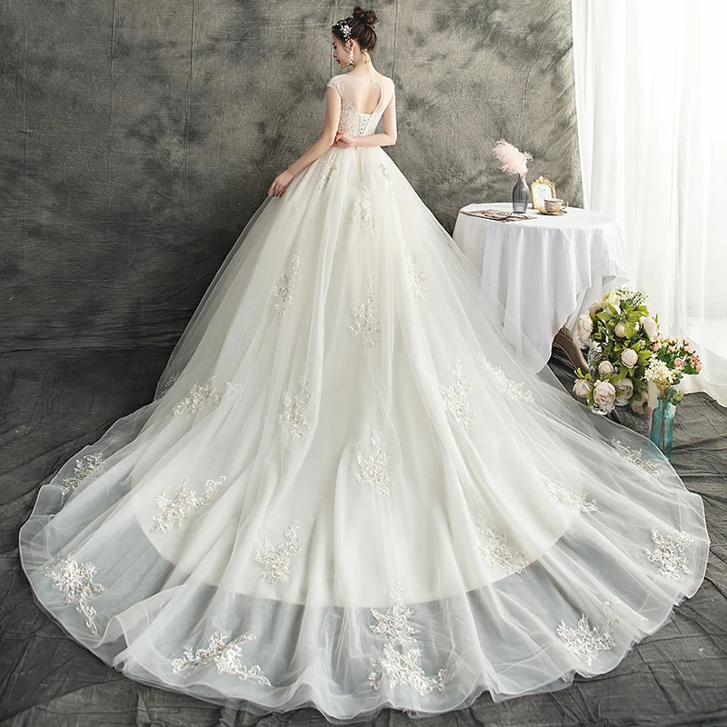 Новые Модные Простые off-белый топ с o-образным вырезом, Vestidos De Novia Индии свадебное платье элегантные платья для невест Роскошные поезд блестками размера плюс 62
