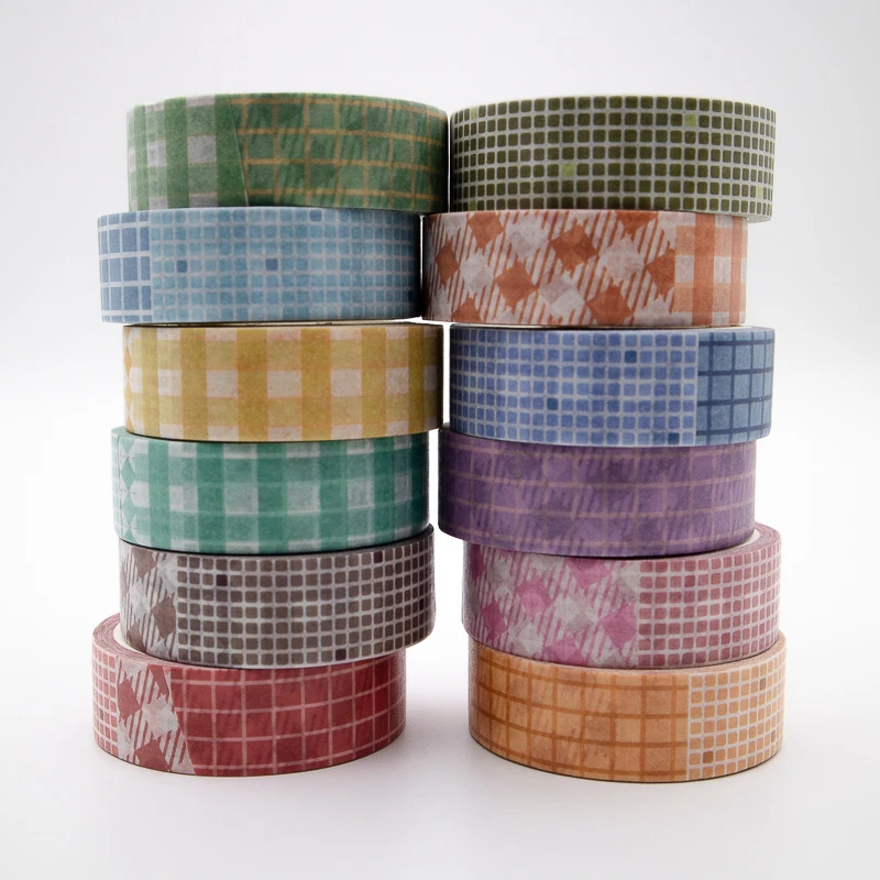 

Colored Plaid Series Washi Tape Set Handmade Gift Masking Scrapbook Decorative Adhesive Paper Tape DIY Office Stationery 1PCS 7M