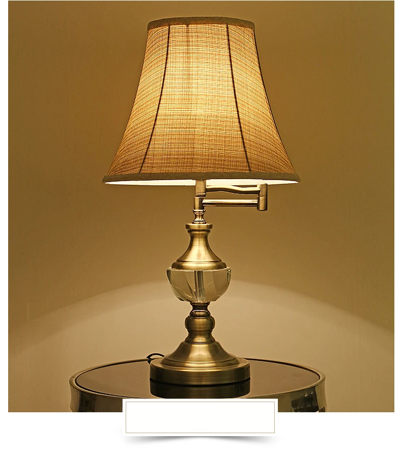 Luz da Tabela de Cristal Europeu Lâmpada Mesa Balancim Tecido Luz Sala Estar Cabeceira Quarto Candeeiro Ajustável 10 quarto candeeiro mesa ajustável luz