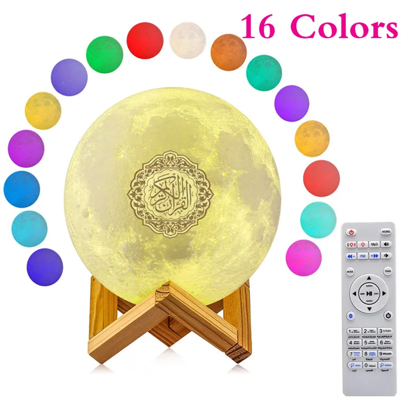 Nuevo  Quran-altavoz inalámbrico con Bluetooth, dispositivo de audio con Control remoto, luz de luna pequeña LED, lámpara de Corán, luz de Luna, 16 colores r0QK3RdGm0k