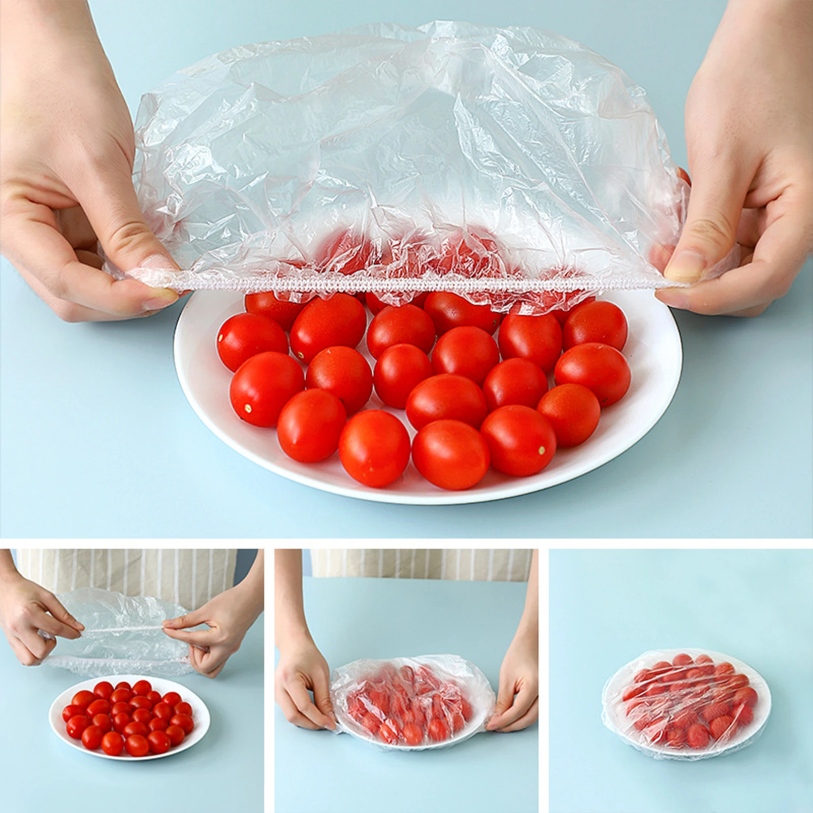 Cubiertas elásticas para almacenamiento de alimentos frescos, envoltura de Material seguro para el hogar, bolsa fresca de gran uso, 100 Uds.|Fundas - AliExpress