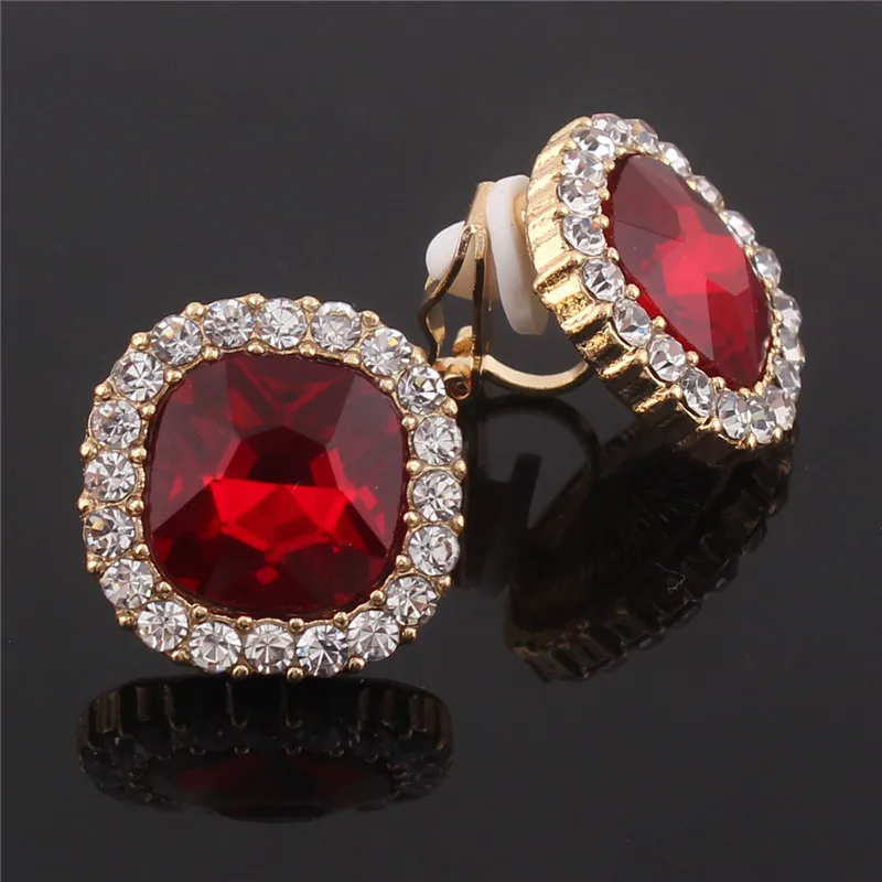 Grace Jun Rhinestone Crystal Clip on Earrings No Pierced for Women Party Wedding Luxury Bride No Ear Hole Earrings