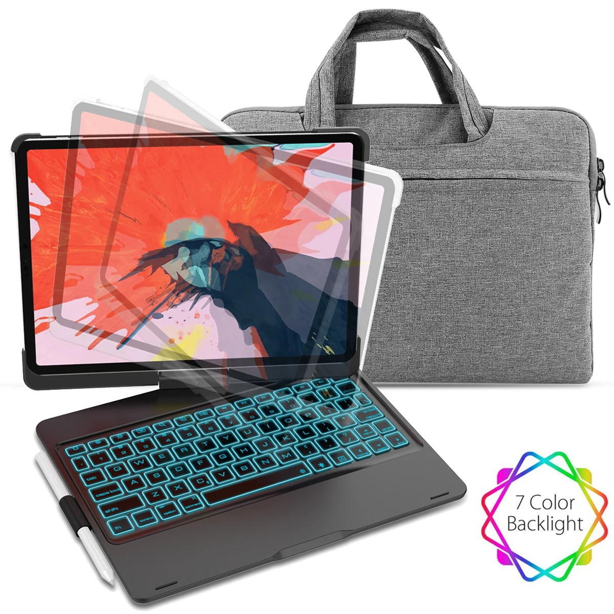 

US Keyboard Case For iPad Pro 11 2018 360 degree rotation Bluetooth Keyboard Tablet Case With 11-12 Inch Universal Tablet bags