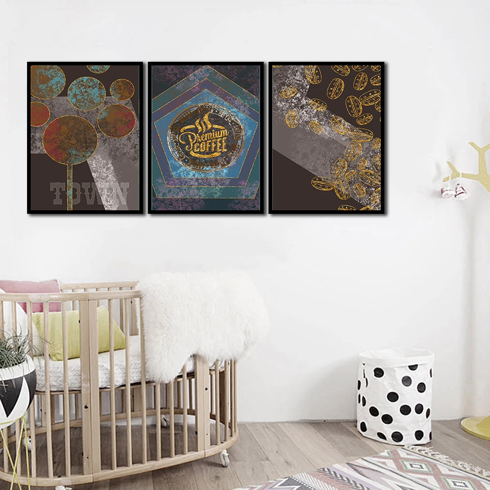 

3 Pcs Golden Coffee Beans Canvas Painting Modern Home Decoration Living Room Bedroom Canvas Print Painting Wall Decor Picture