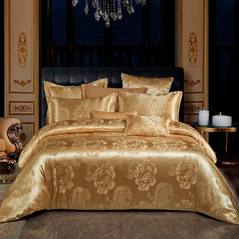 Gold Luxury Queen King Size Bedding Set Bed Sheets Soft Silky Jacquard Cotton Ebay