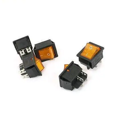15A 250VAC 20A 125VAC DPST ВКЛ/ВЫКЛ желтый индикатор 4Pin кулисный переключатель 5 шт