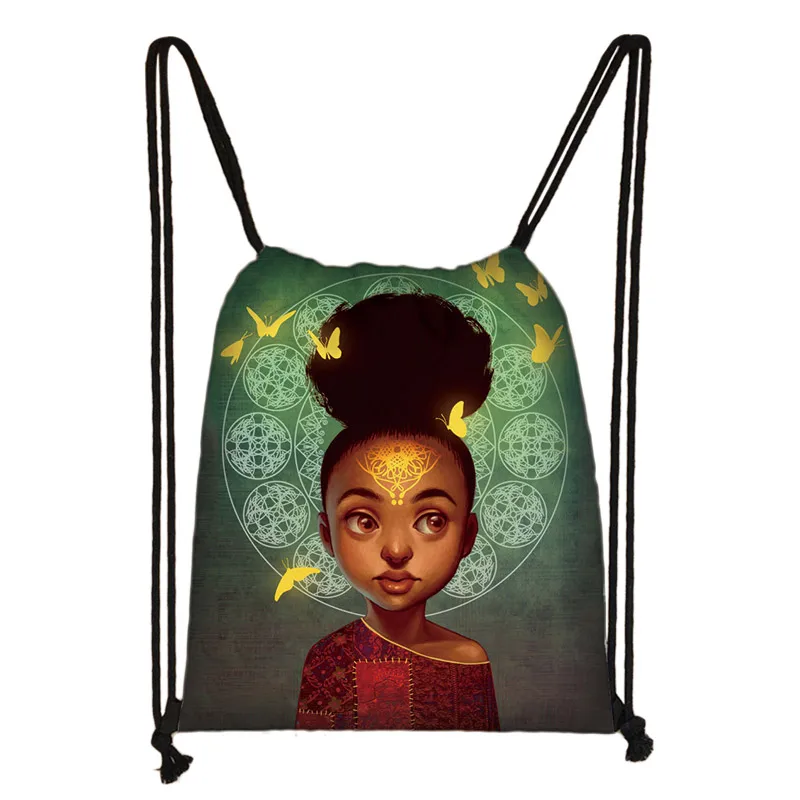 skdafr63 Милый мультфильм афро Девушки drawstring Сумка Черный Коричневый женская сумка для хранения леди модный рюкзак Африка сумки для девушек для путешествий Подарок - Цвет: skdafr63