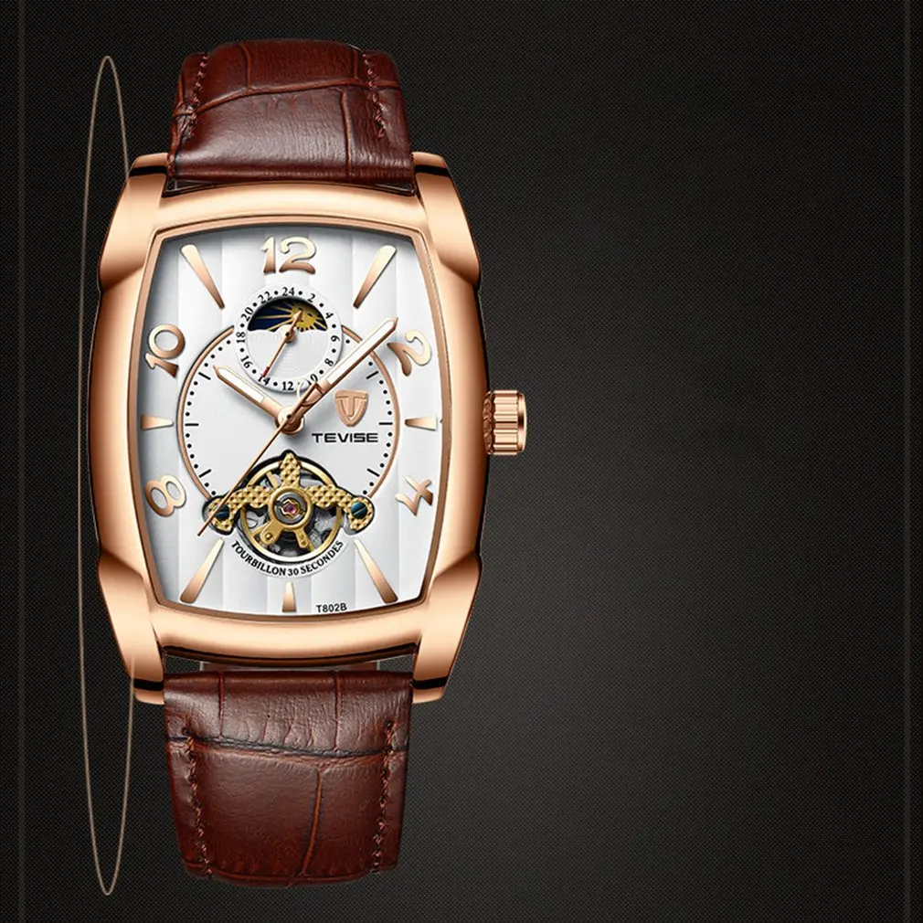 TEVISE T802B мужские часы модные механические деловые часы многофункциональные Мужские механические часы, кожа