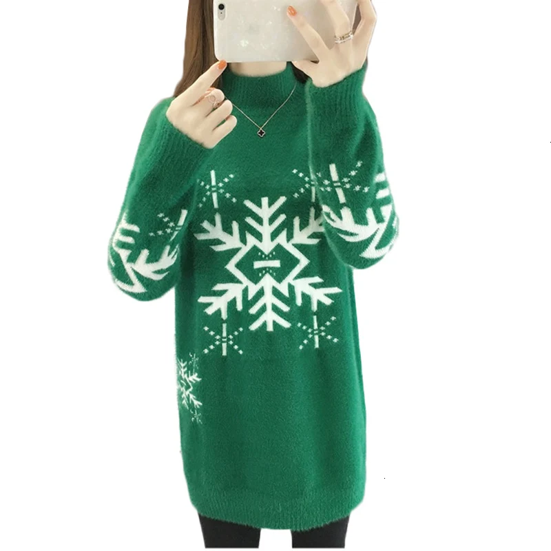 

Autumn Winter Clothes Women Half Turtleneck Sweater Pullover New Embroidery Imitation Mink Knit Sweater Long-sleeved Jumper Tops