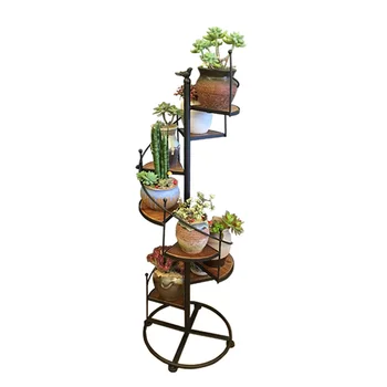 

Flower stand wrought iron solid wood multi-layer living room indoor floor flower stand balcony wooden succulent flower pot stand